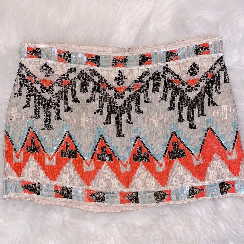 All Saints Aztec tribal sequin mini skirt